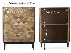 Aparador alto escandinavo de metal y madera de mango Célia, diseño original y patas aéreas