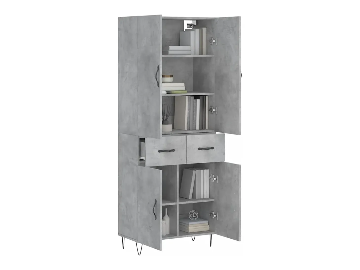 Aparador alto Gris hormigón 69,5x34x180 cm Madera de ingeniería