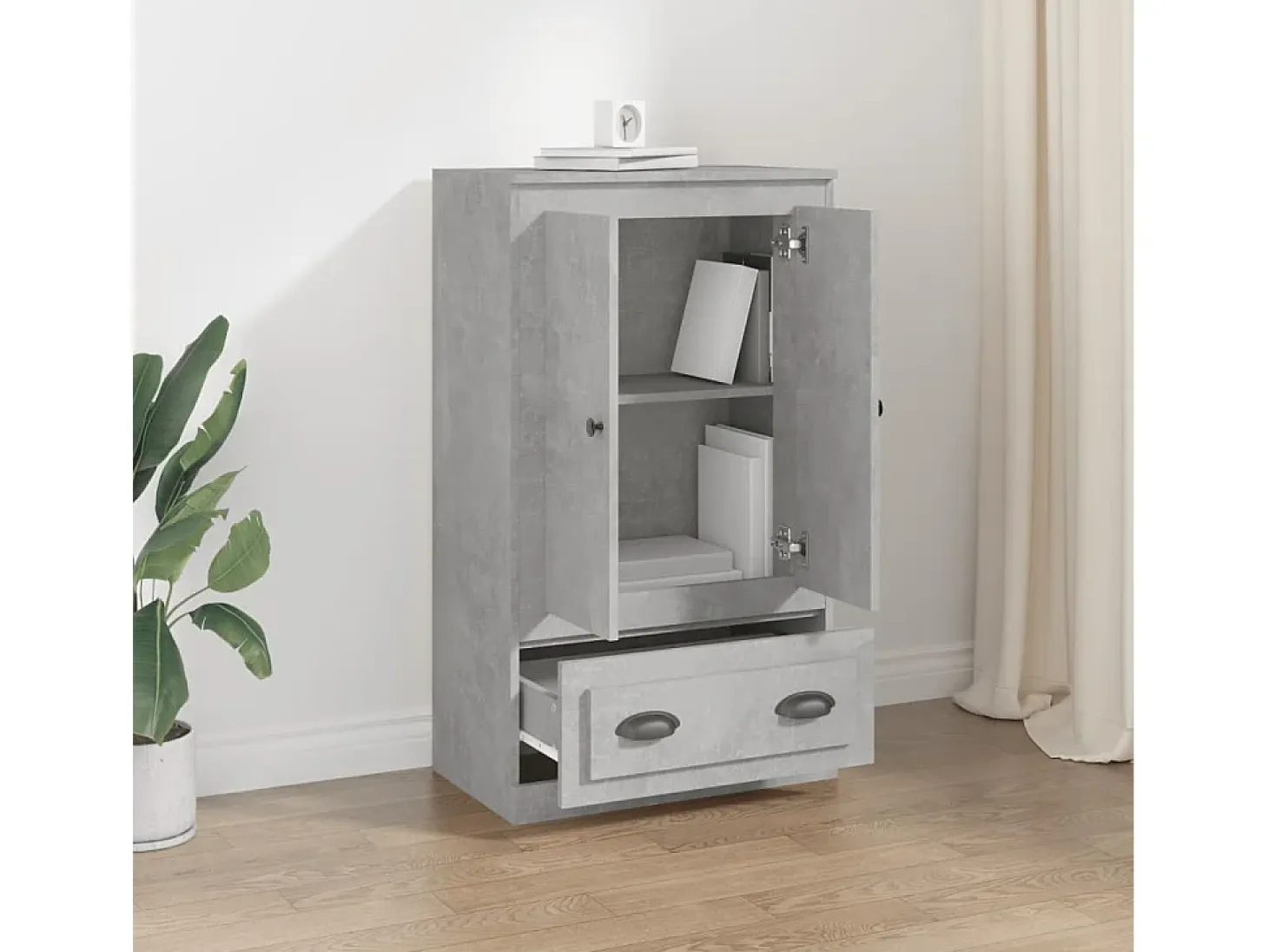 Aparador alto gris hormigón 60x35,5x103,5 cm madera de ingeniería