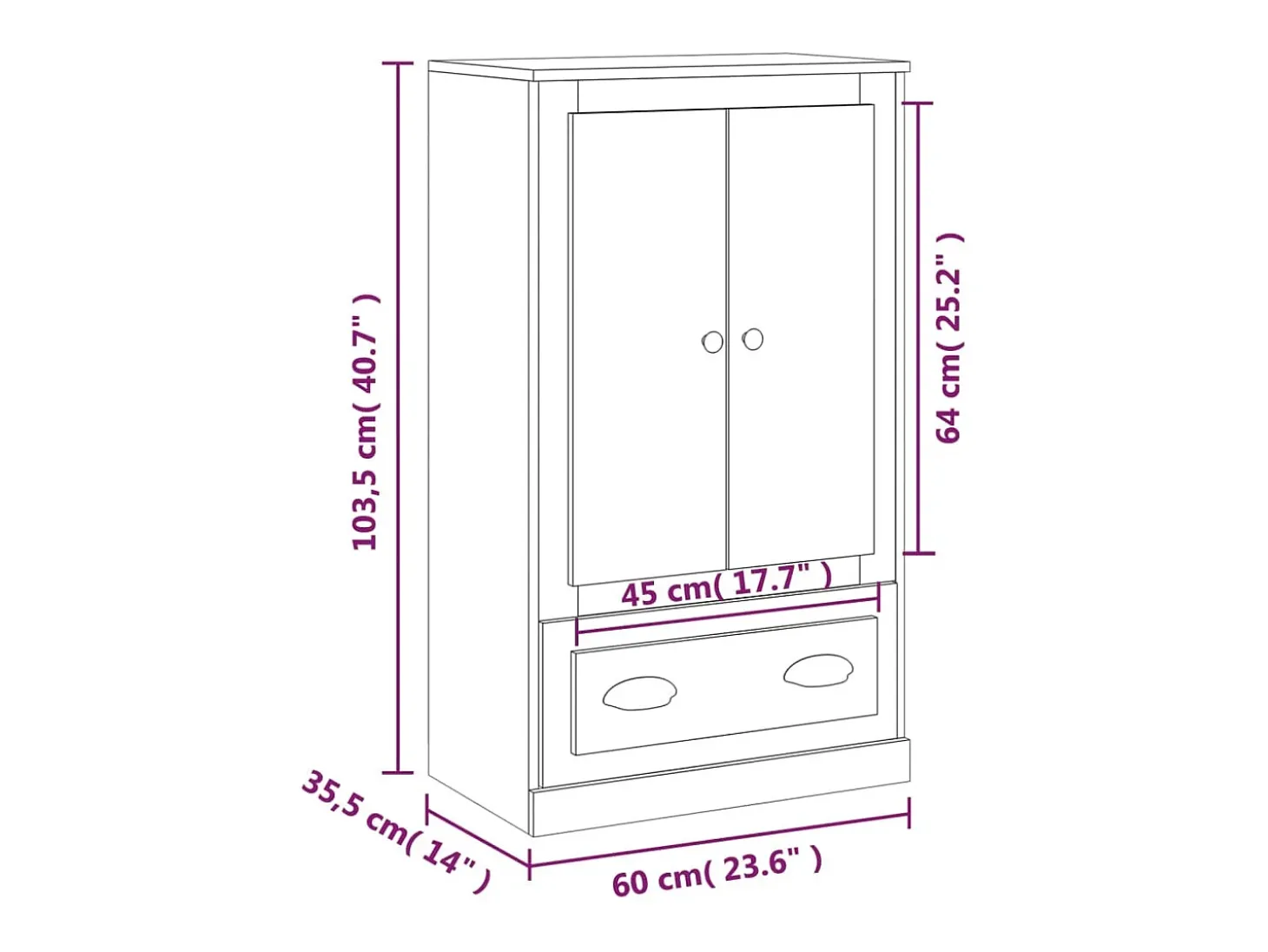 Aparador alto gris hormigón 60x35,5x103,5 cm madera de ingeniería