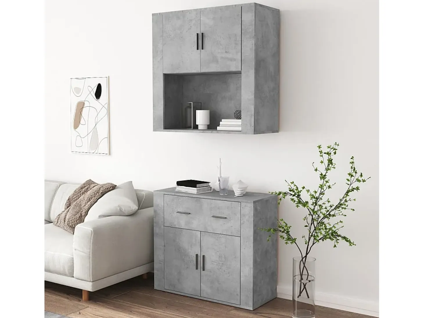 Aparador alto Gris hormigón Madera de ingeniería