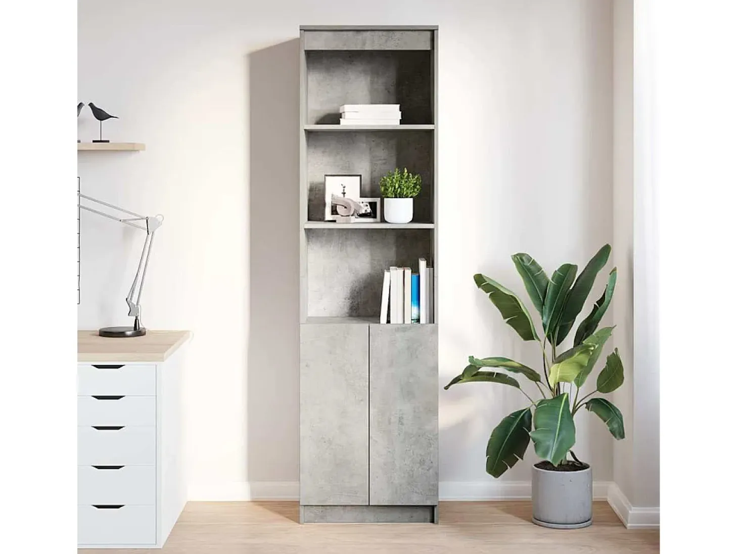 Aparador alto gris hormigón 50x35x180 cm madera de ingeniería