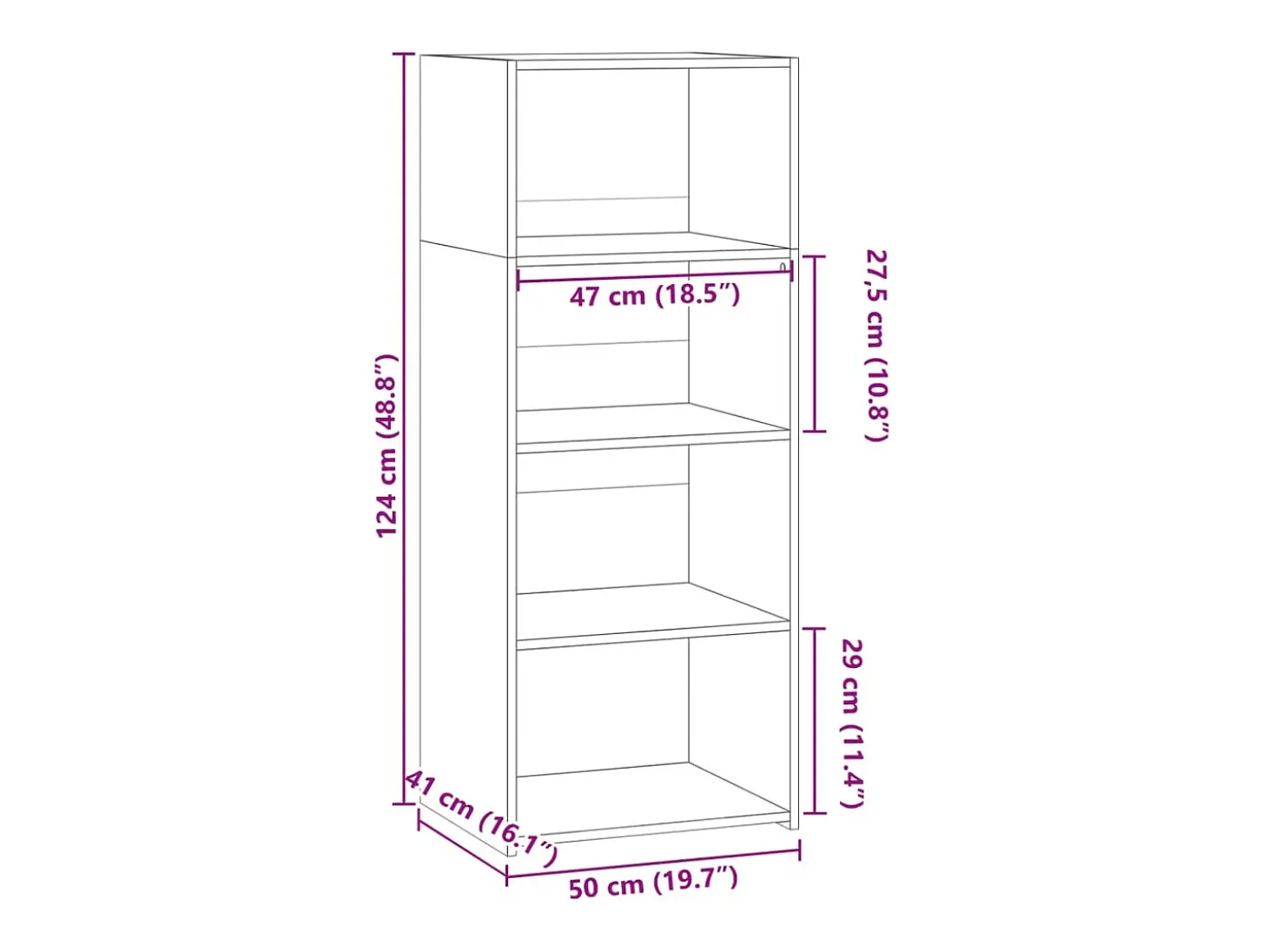 Aparador alto gris hormigón 50x41x124 cm madera de ingeniería