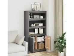 Aparador alto Gris 80x35x154 cm Madera maciza de pino
