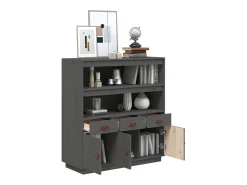 Aparador alto Gris 100x40x108,5 cm Madera maciza de pino