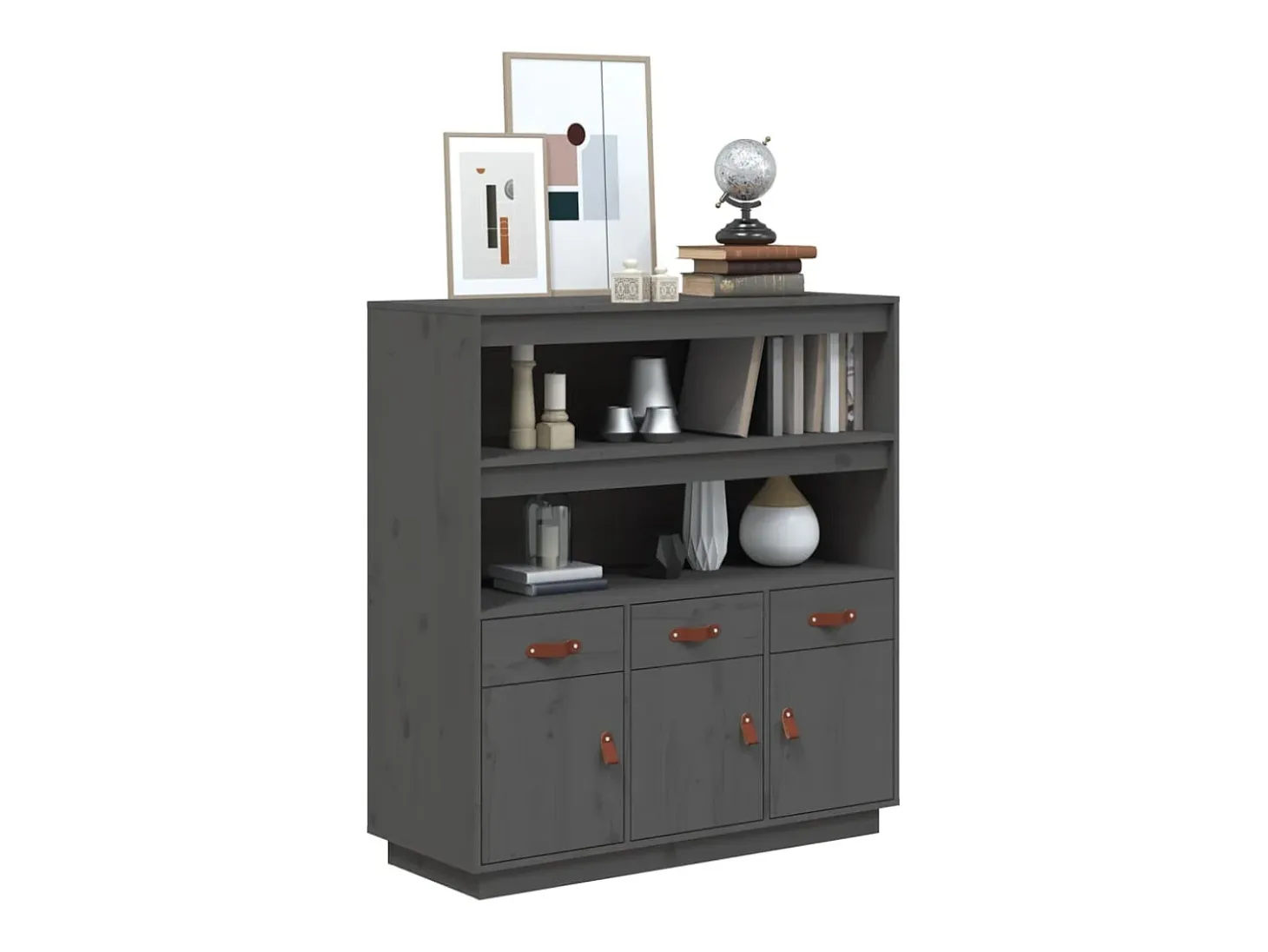 Aparador alto Gris 100x40x108,5 cm Madera maciza de pino