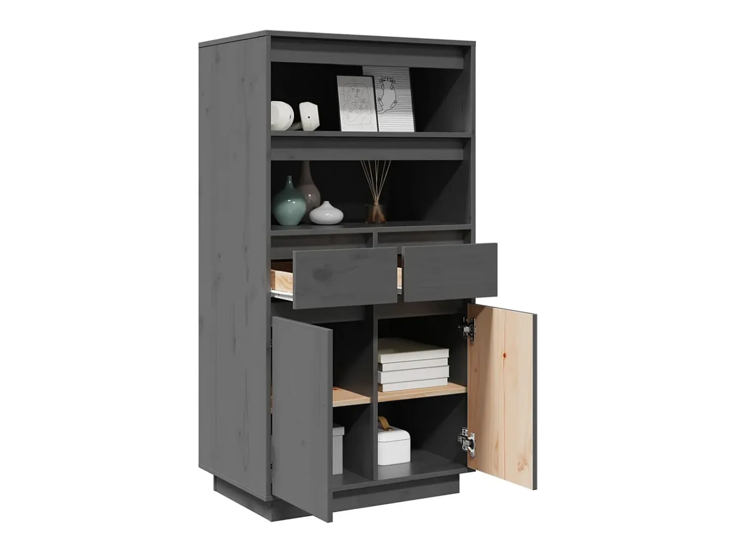 Aparador alto Gris 60x40x116,5 cm Madera maciza de pino