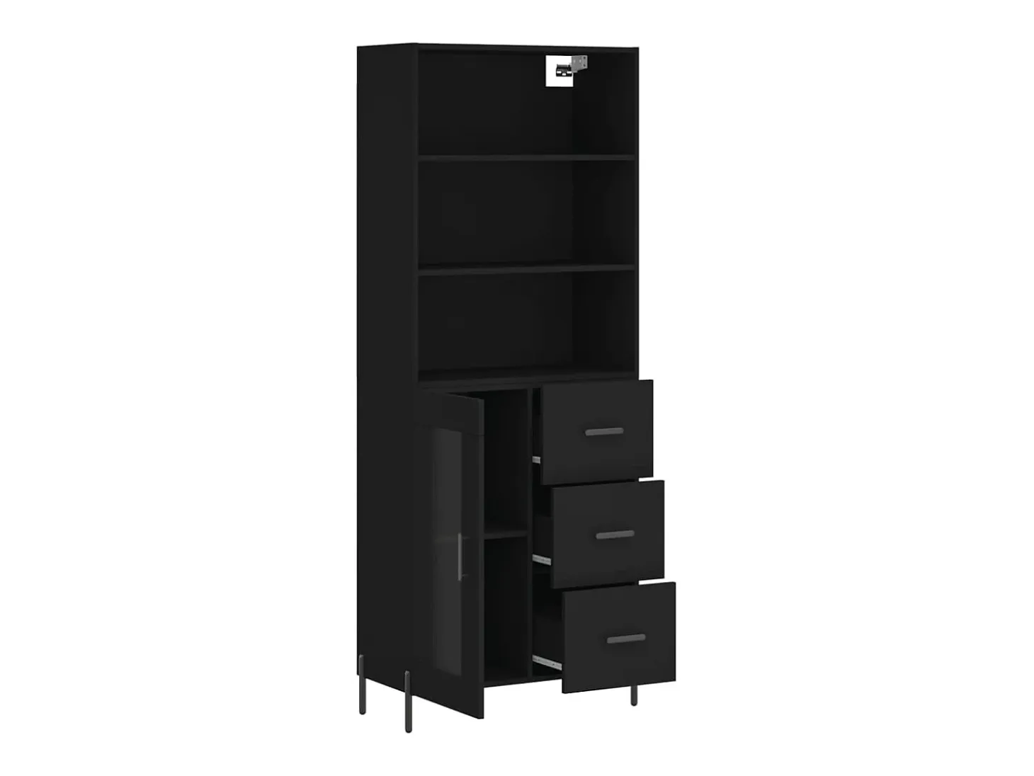 Aparador alto madera contrachapada negro 69,5x34x180 cm
