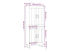 Aparador alto madera contrachapada color roble 69,5x34x180 cm