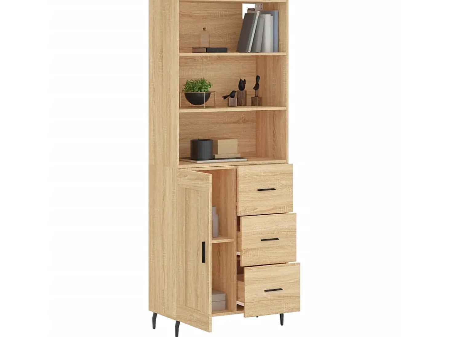 Aparador alto madera contrachapada color roble 69,5x34x180 cm ES43356