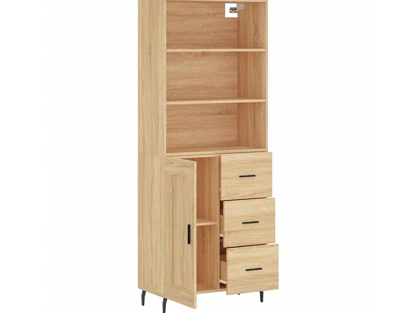 Aparador alto madera contrachapada color roble 69,5x34x180 cm ES43356