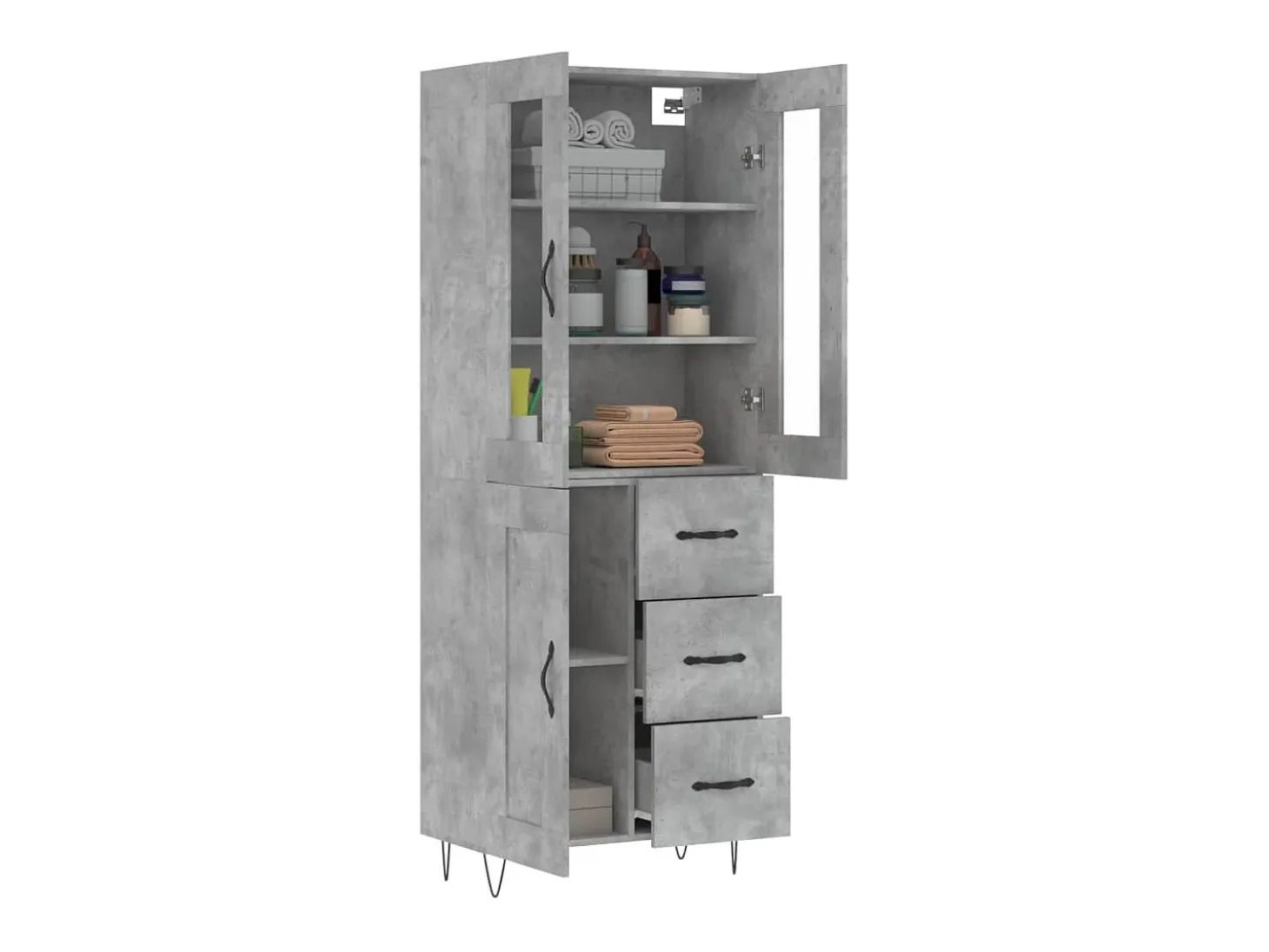 Aparador alto madera contrachapada gris hormigón 69,5x34x180 cm ES54109