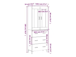 Aparador alto madera contrachapada color roble 69,5x34x180 cm