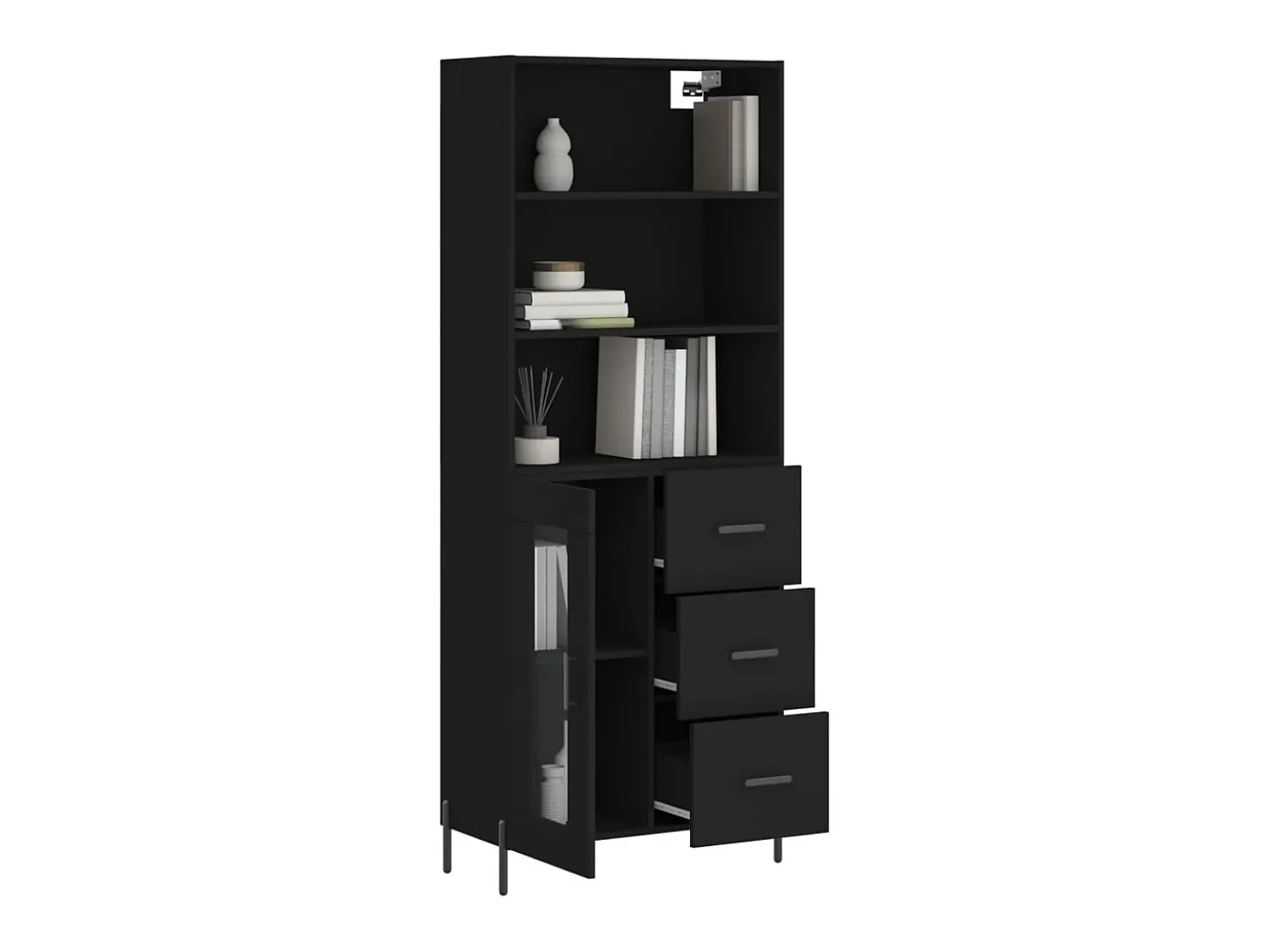 Aparador alto madera contrachapada negro 69,5x34x180 cm ES537977