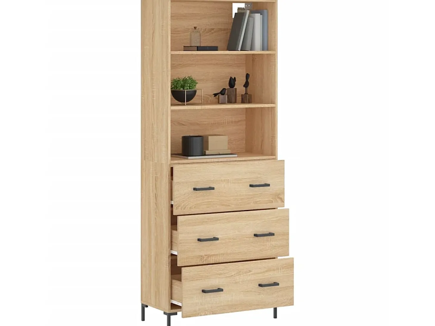 Aparador alto madera contrachapada color roble 69,5x34x180 cm ES96758