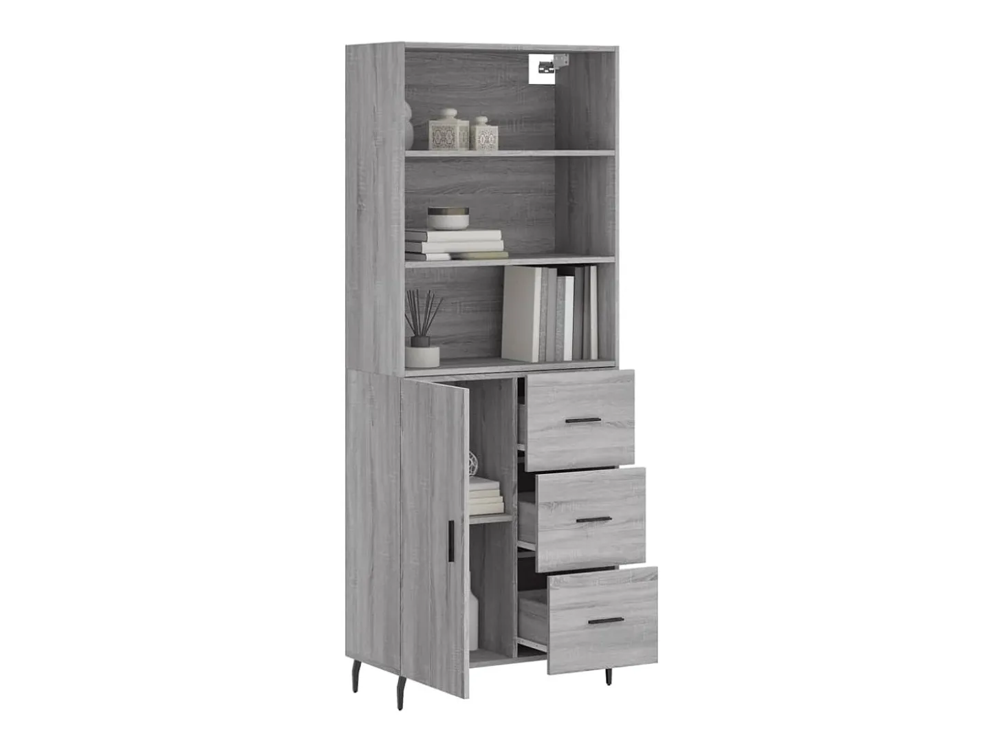 Aparador alto madera contrachapada gris sonoma 69,5x34x180 cm ES55587