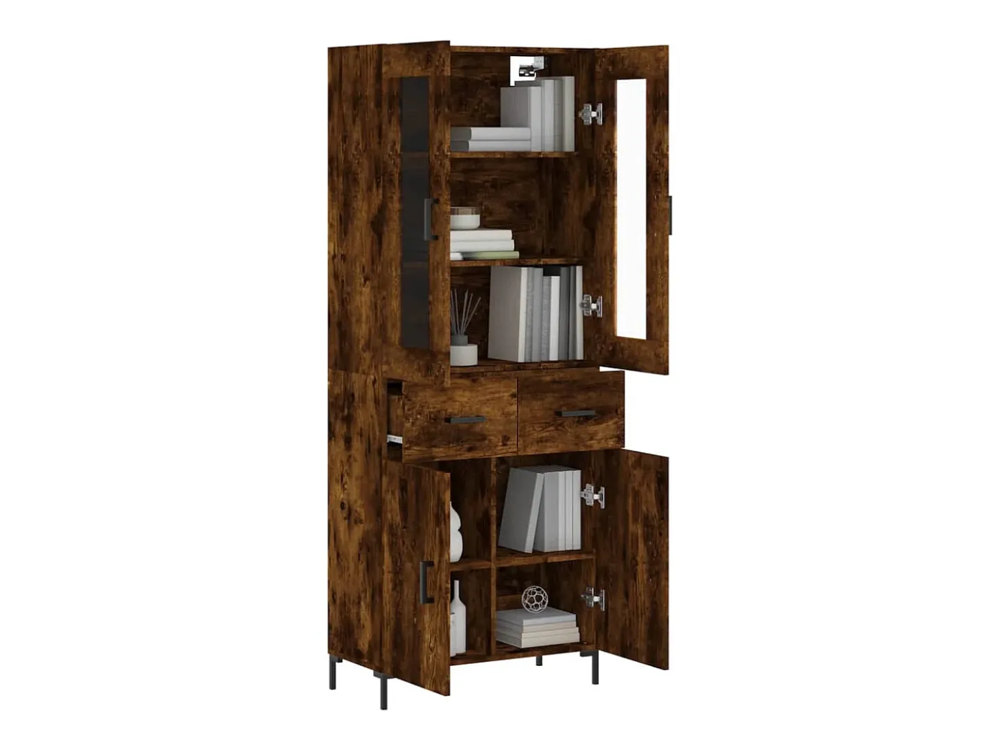 Aparador alto madera contrachapada roble ahumado 69,5x34x180 cm