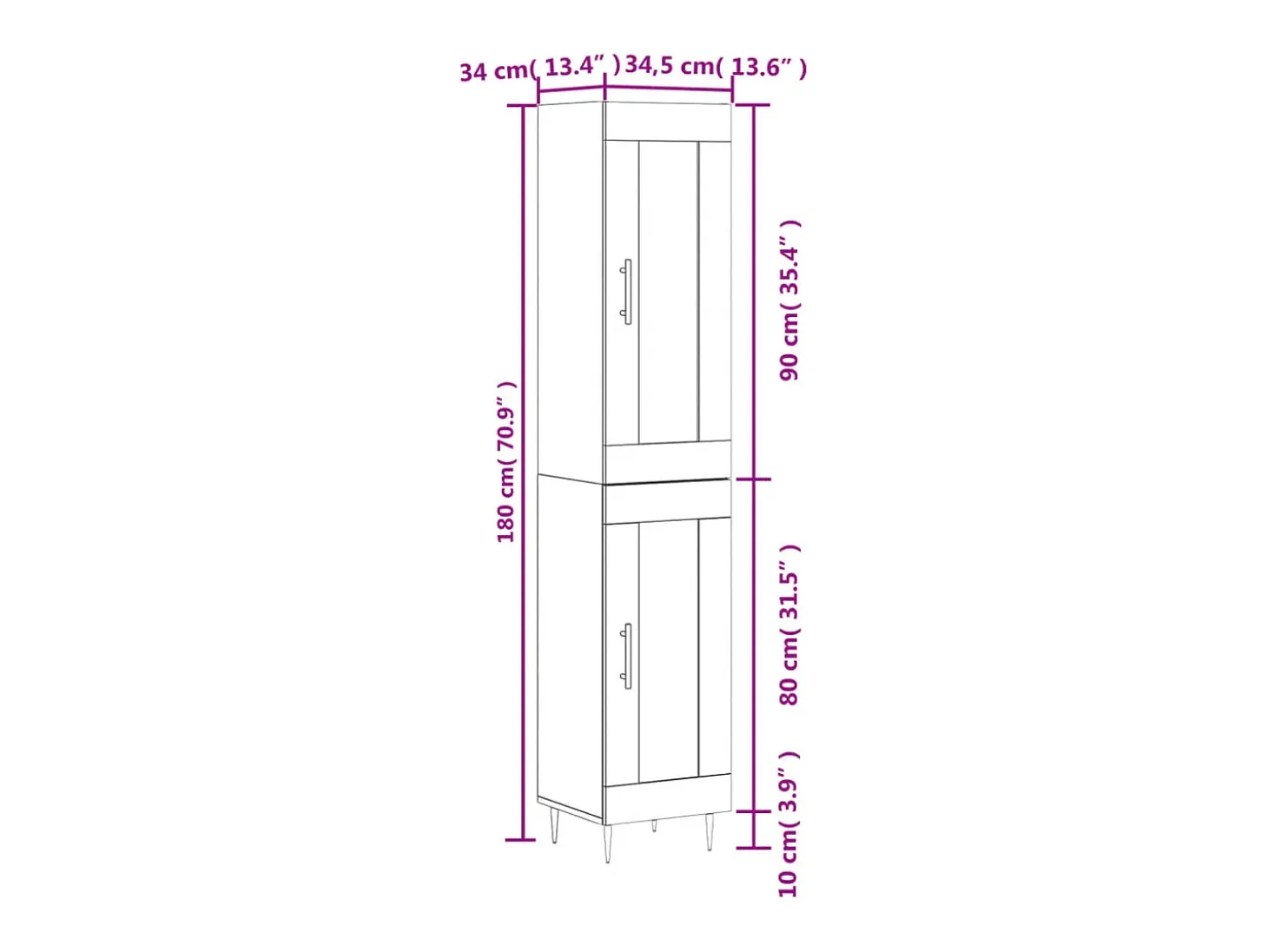 Aparador alto madera contrachapada blanco 34,5x34x180 cm