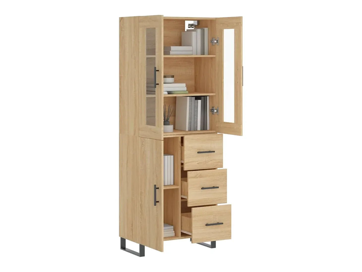 Aparador alto madera contrachapada color roble 69,5x34x180 cm