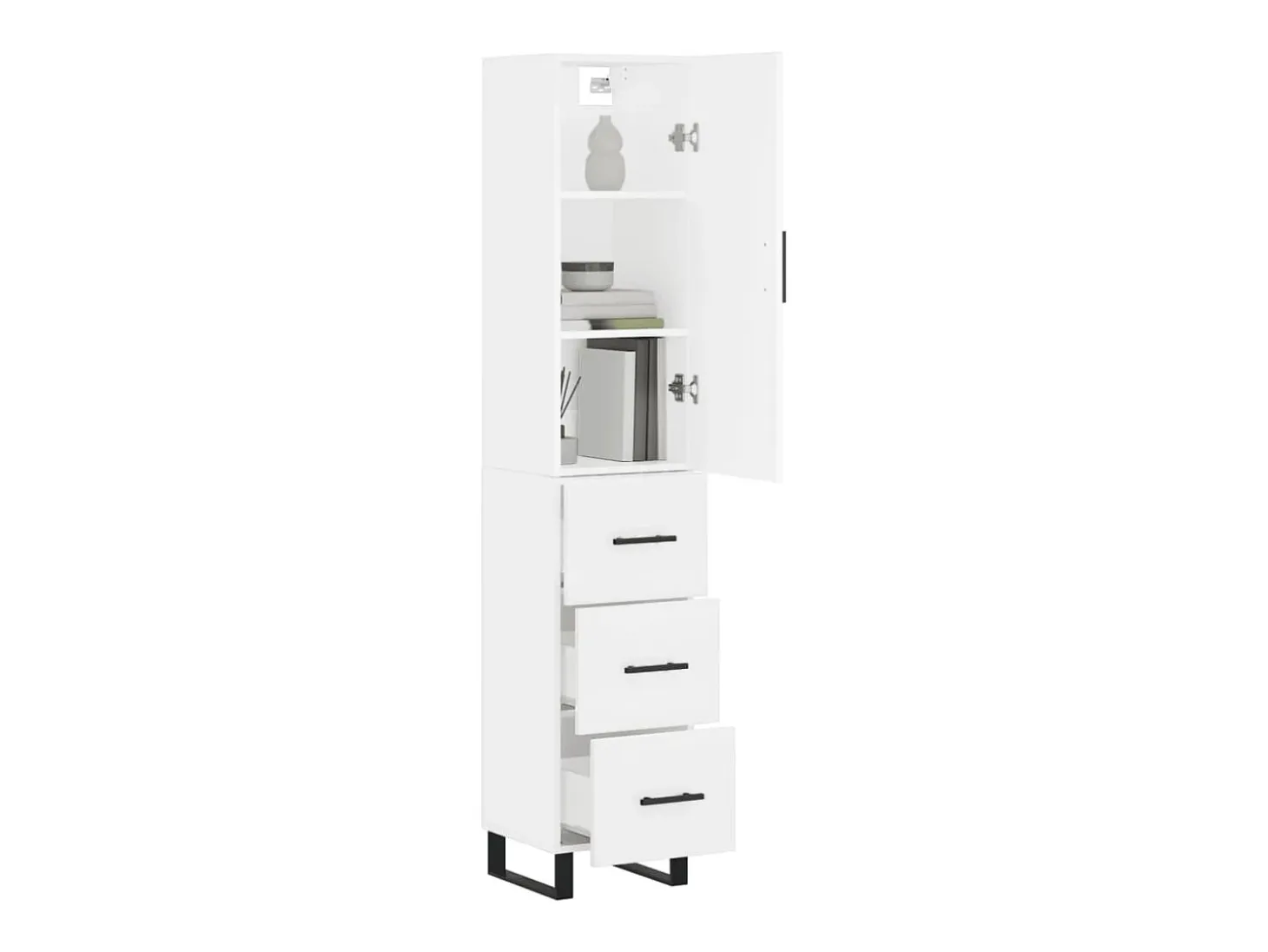 Aparador alto madera contrachapada blanco 34,5x34x180 cm