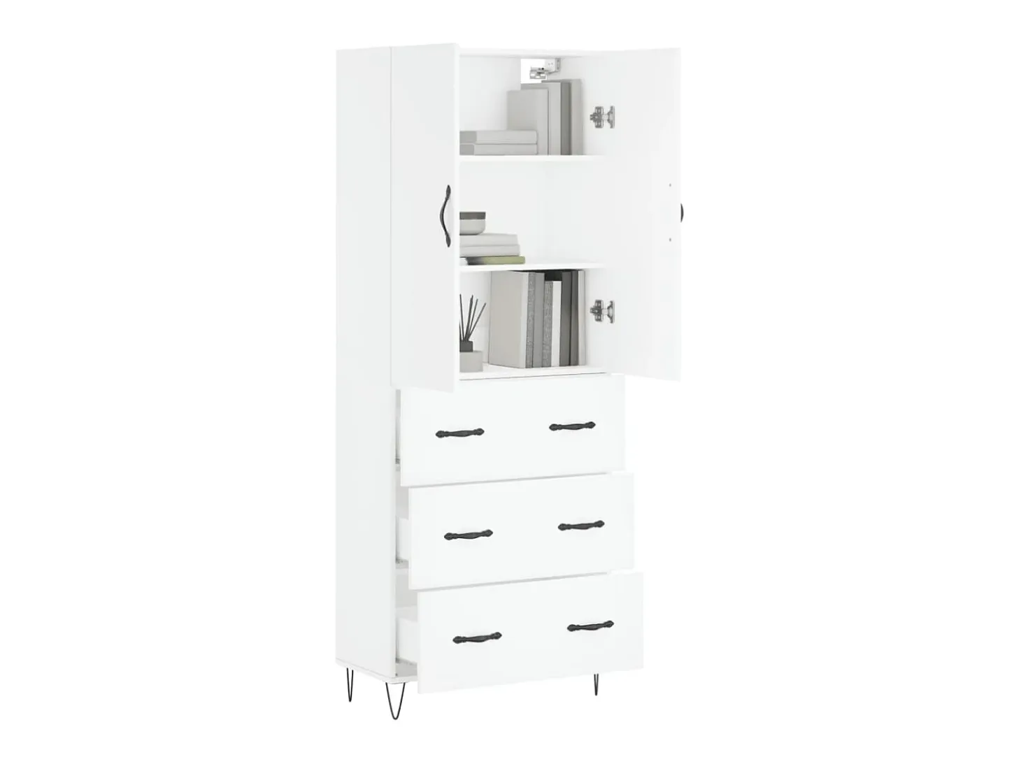 Aparador alto madera contrachapada blanco 69,5x34x180 cm ES47498