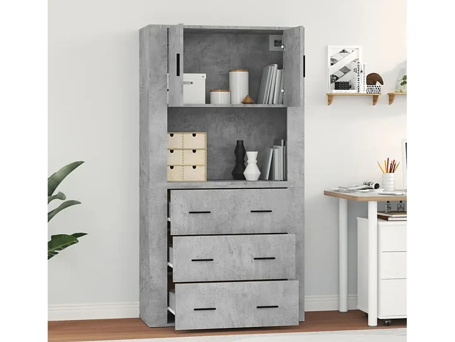 Aparador alto madera contrachapada gris hormigón ES655926