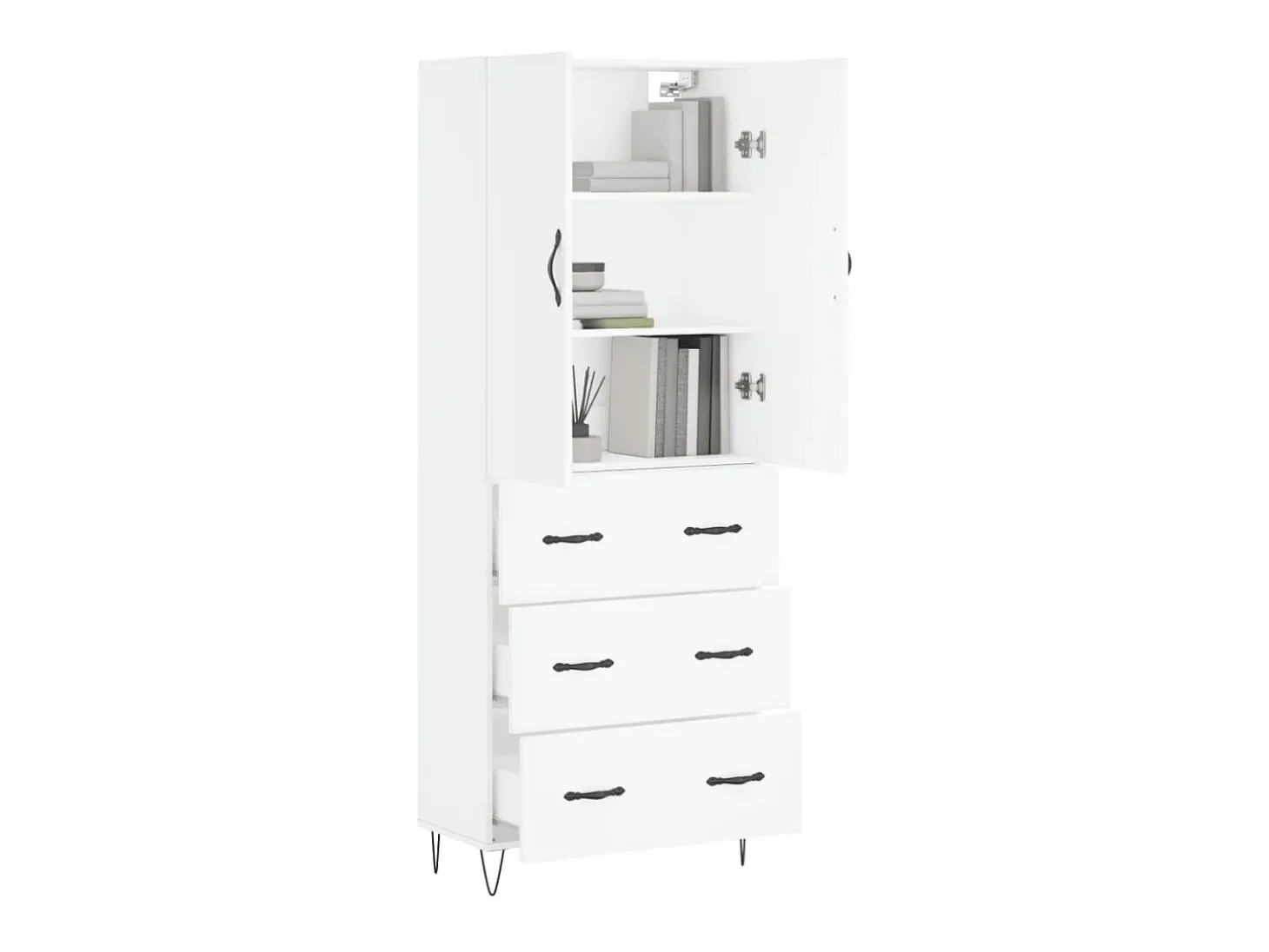 Aparador alto madera contrachapada blanco 69,5x34x180 cm