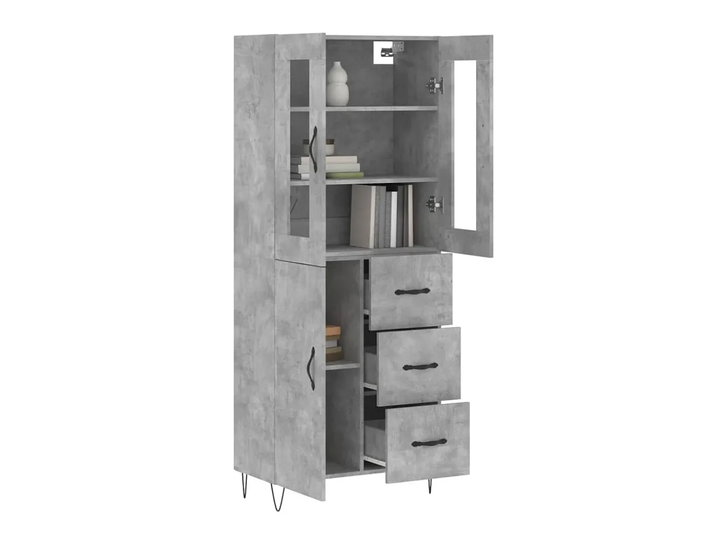 Aparador alto madera contrachapada gris hormigón 69,5x34x180 cm ES50541