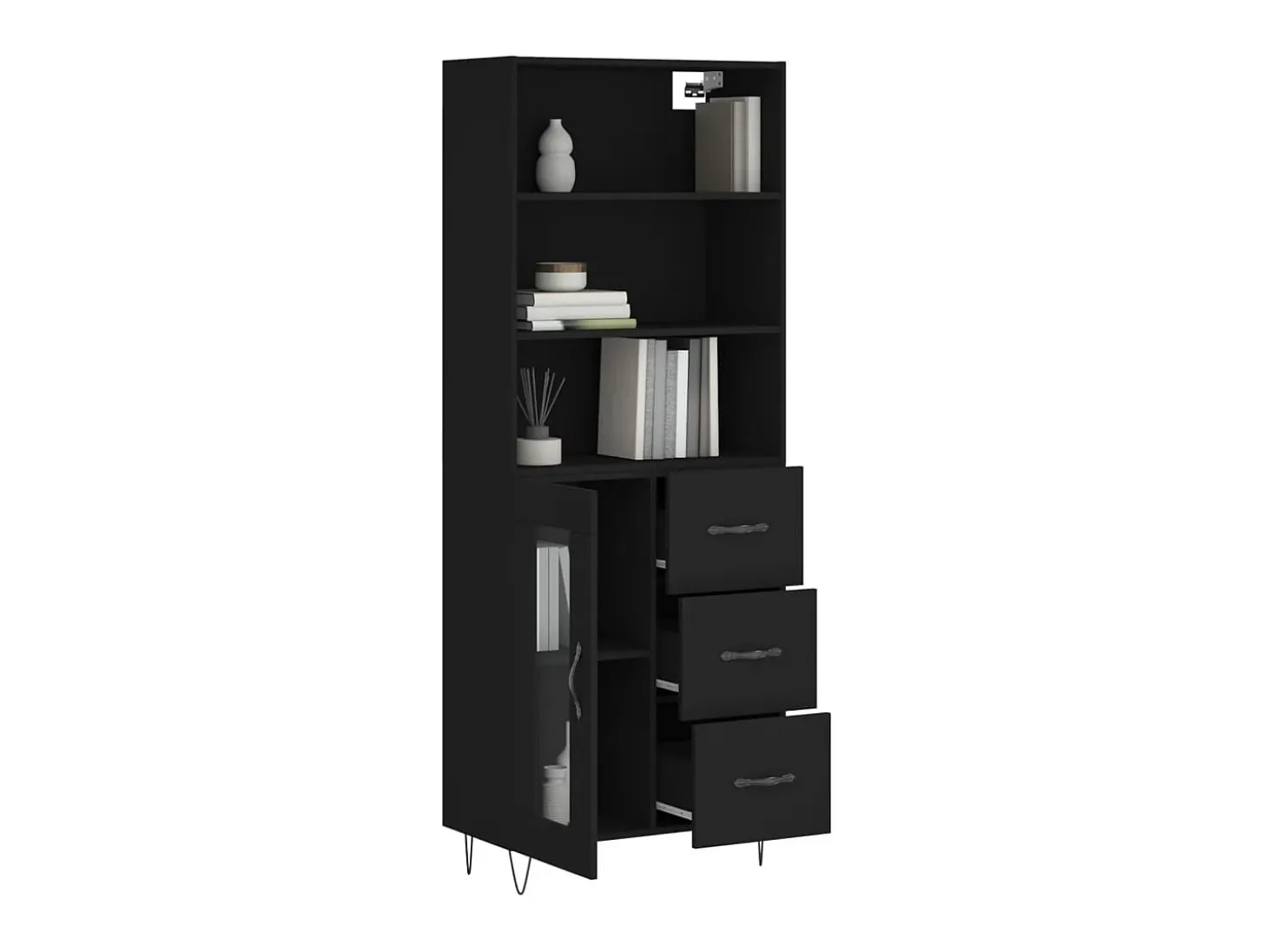Aparador alto madera contrachapada negro 69,5x34x180 cm ES612719