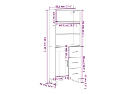 Aparador alto madera contrachapada color roble 69,5x34x180 cm