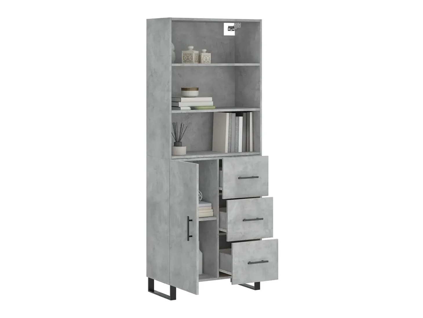 Aparador alto madera contrachapada gris hormigón 69,5x34x180 cm ES52417