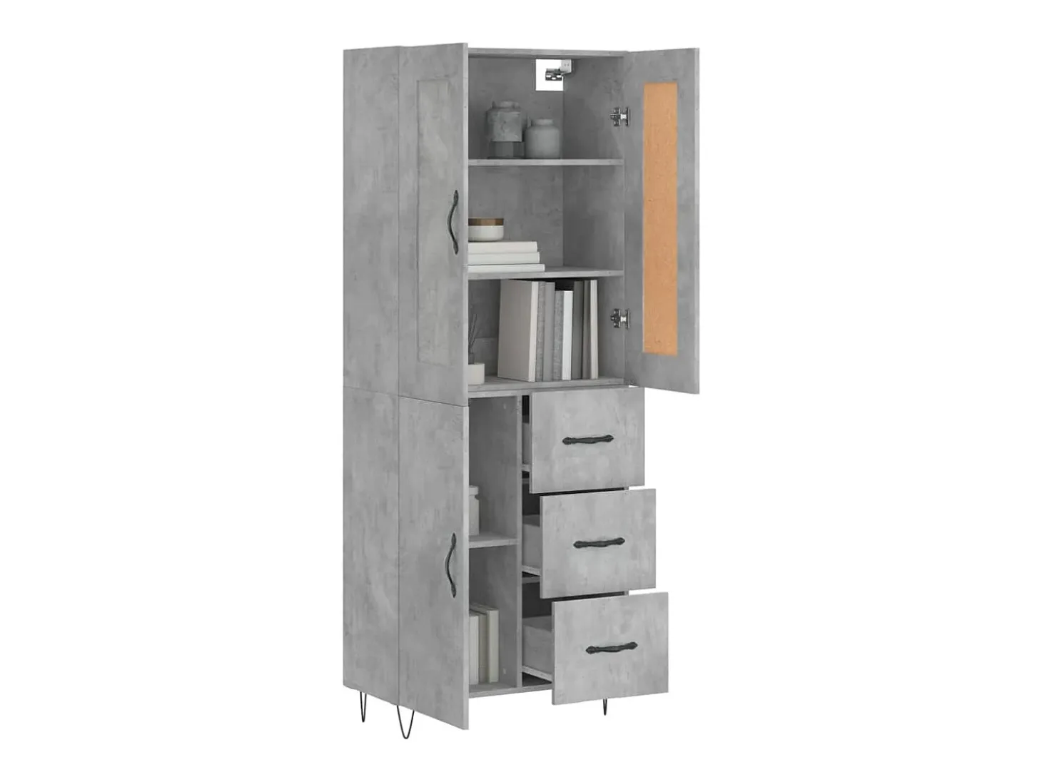 Aparador alto madera contrachapada gris hormigón 69,5x34x180 cm