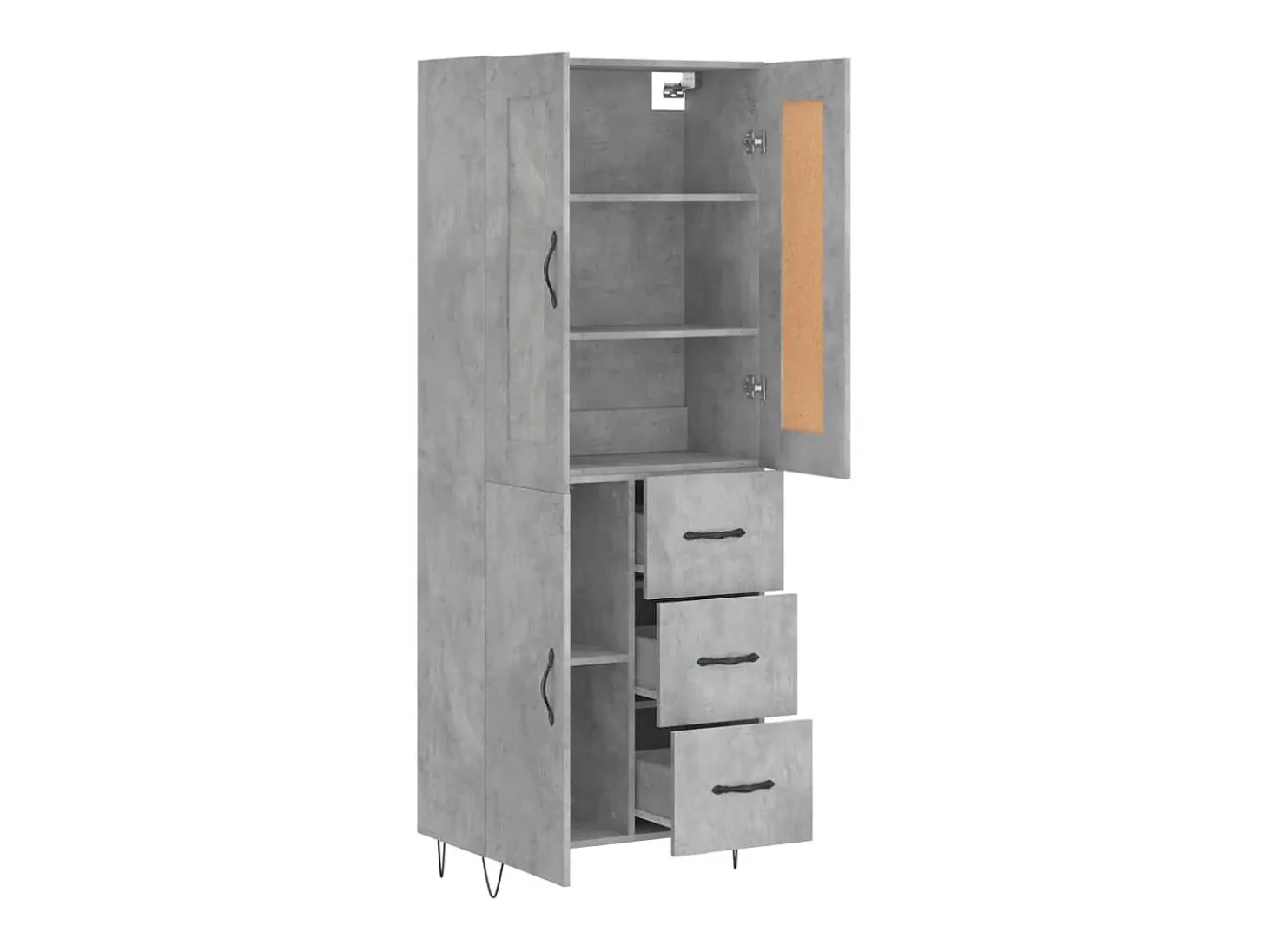 Aparador alto madera contrachapada gris hormigón 69,5x34x180 cm