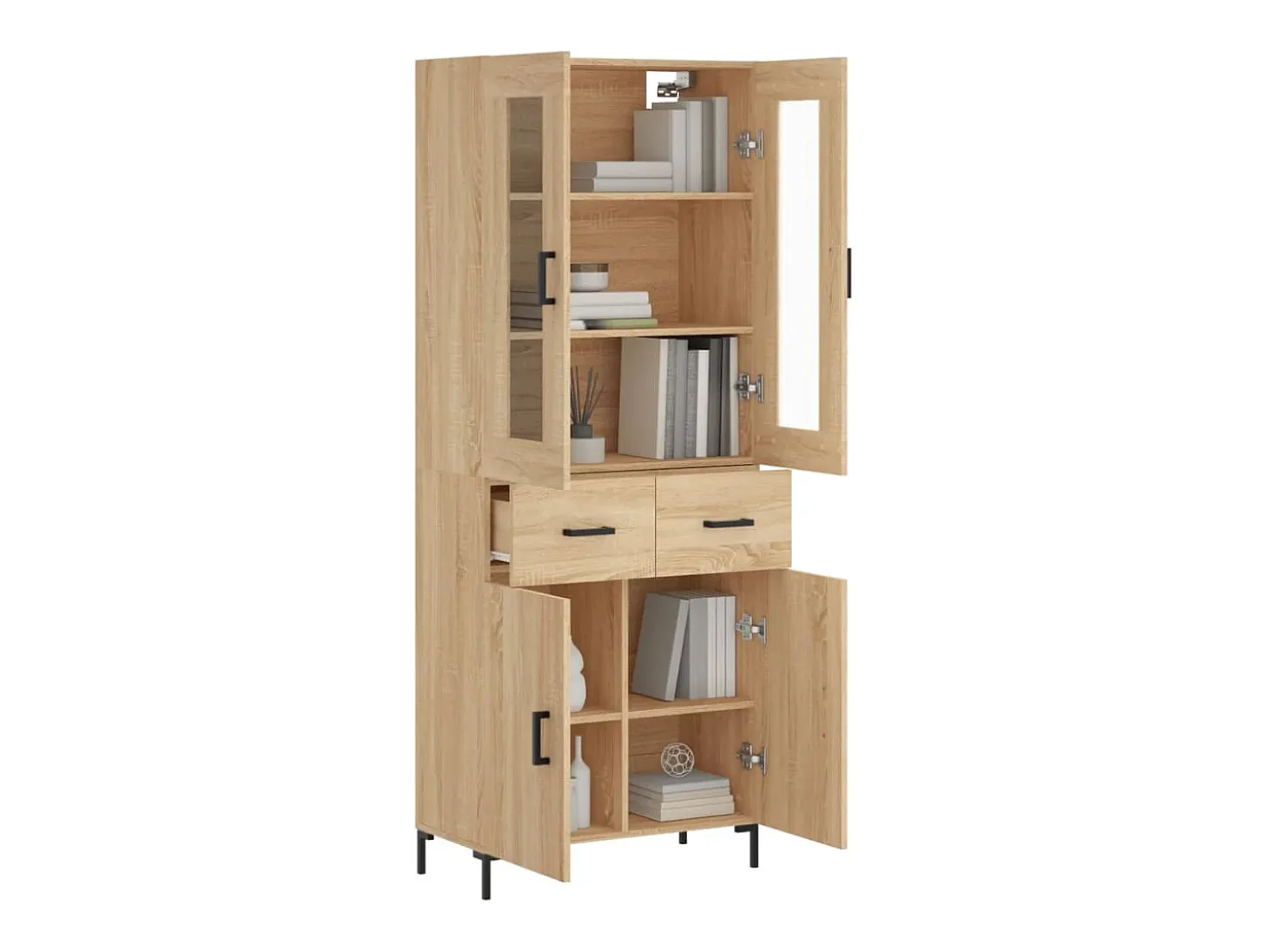 Aparador alto madera contrachapada color roble 69,5x34x180 cm