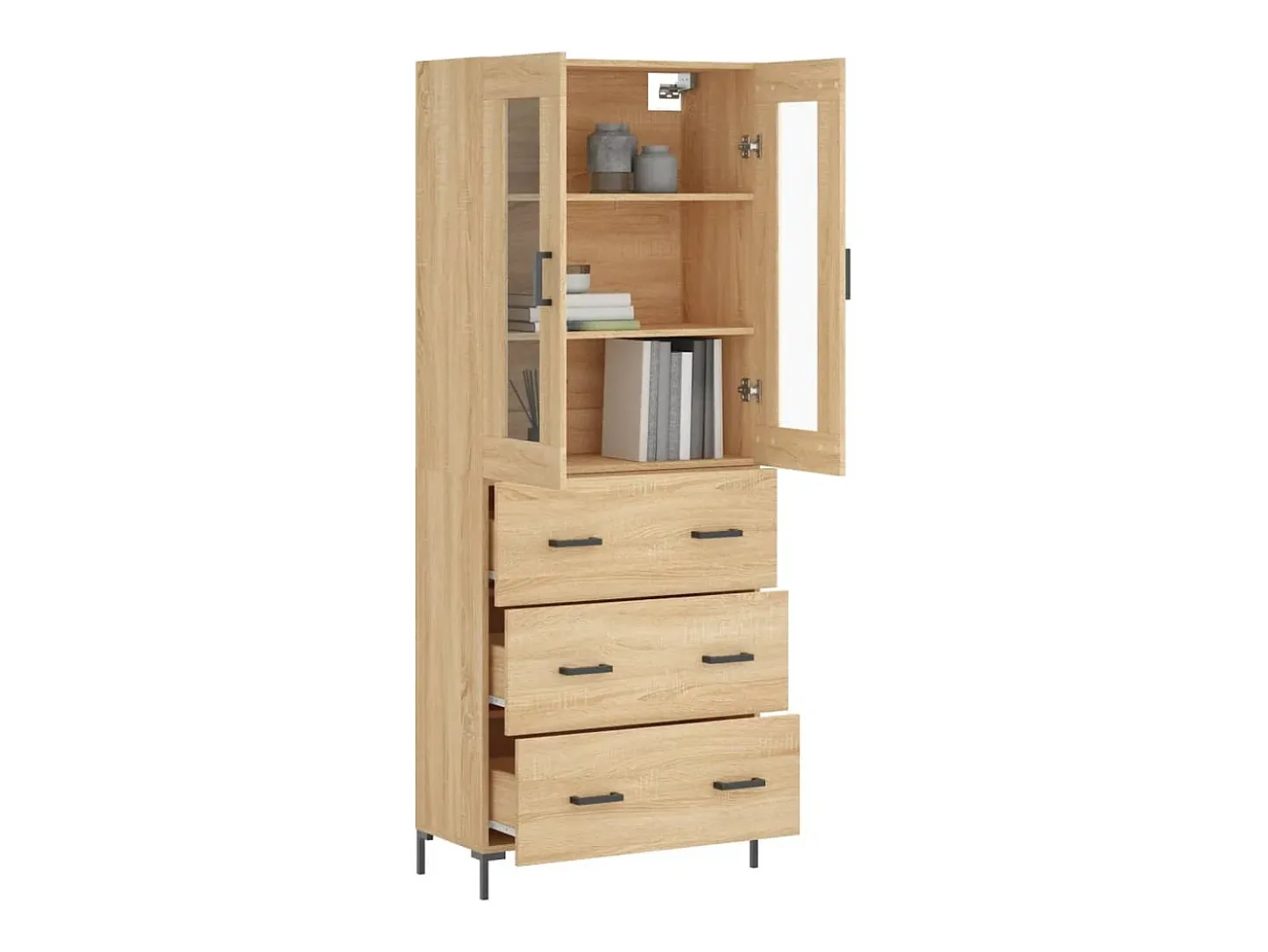 Aparador alto madera contrachapada color roble 69,5x34x180 cm