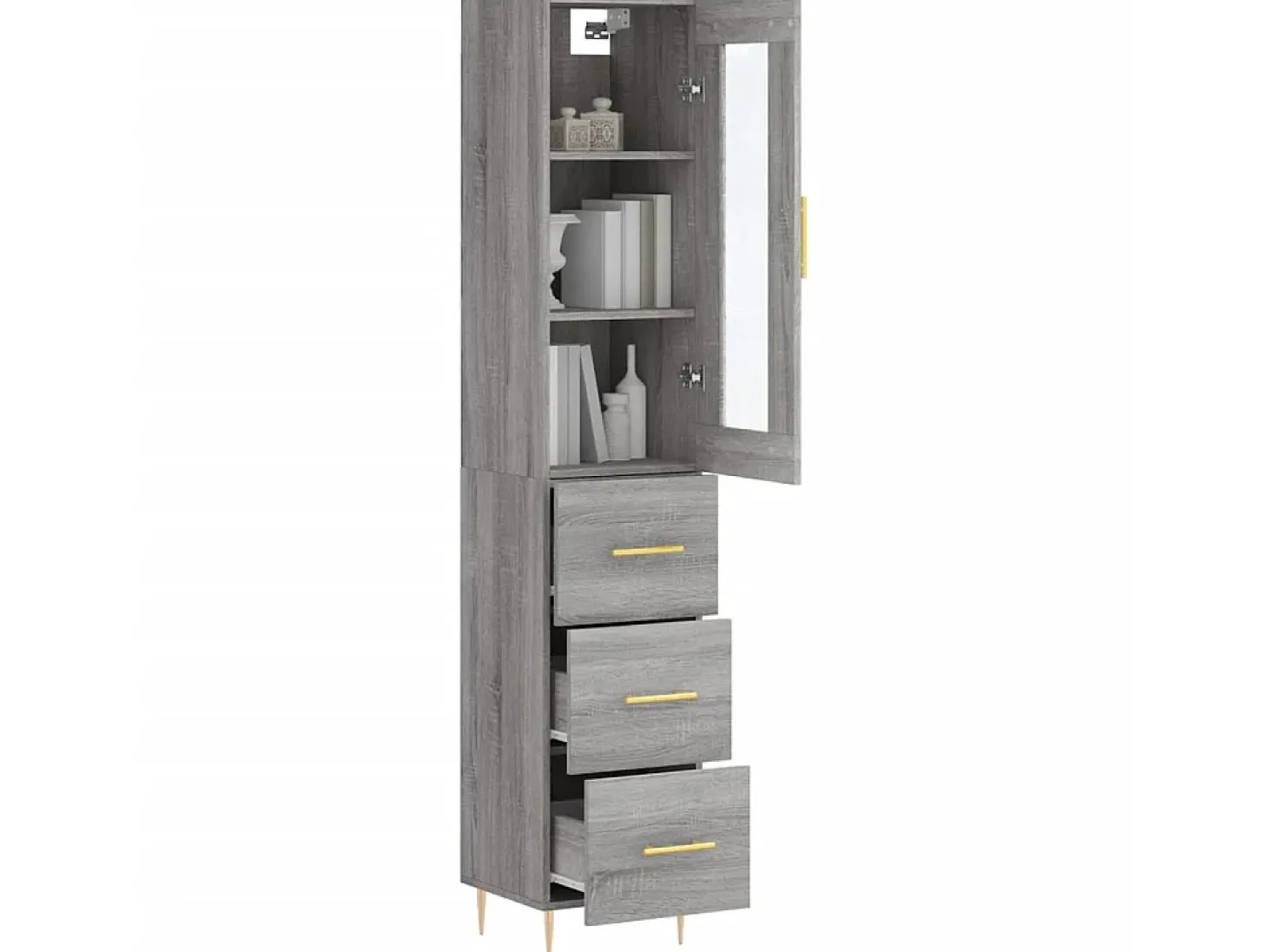 Aparador alto madera contrachapada gris Sonoma 34,5x34x180 cm ES53180