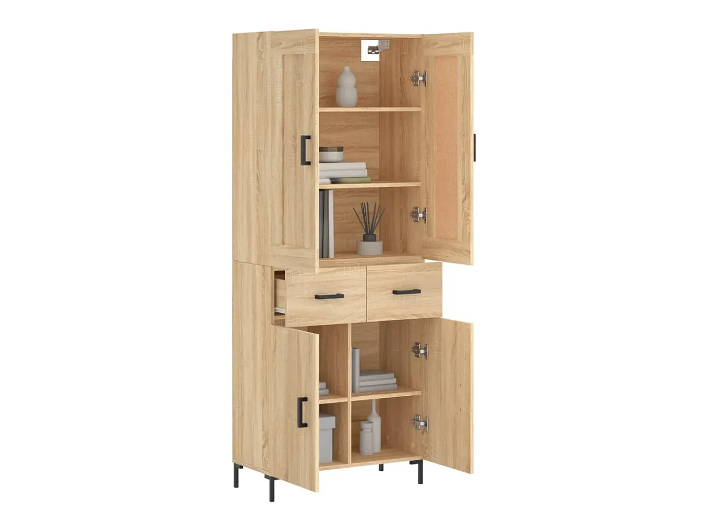 Aparador alto madera contrachapada color roble 69,5x34x180 cm