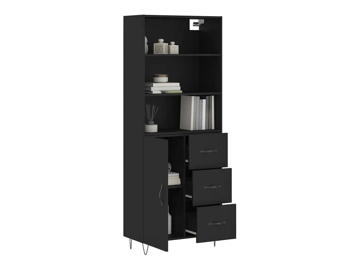 Aparador alto madera contrachapada negro 69,5x34x180 cm