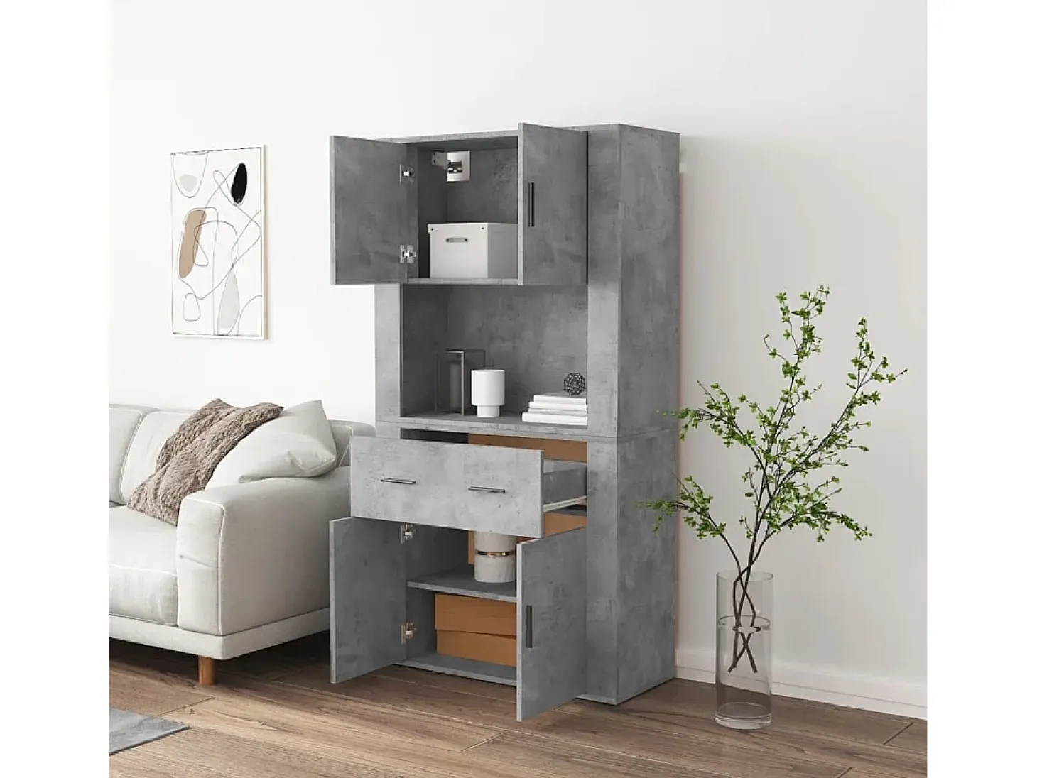 Aparador alto madera contrachapada gris hormigón