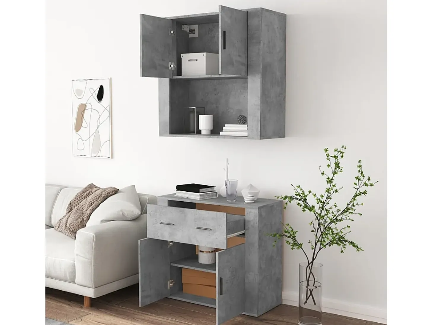 Aparador alto madera contrachapada gris hormigón