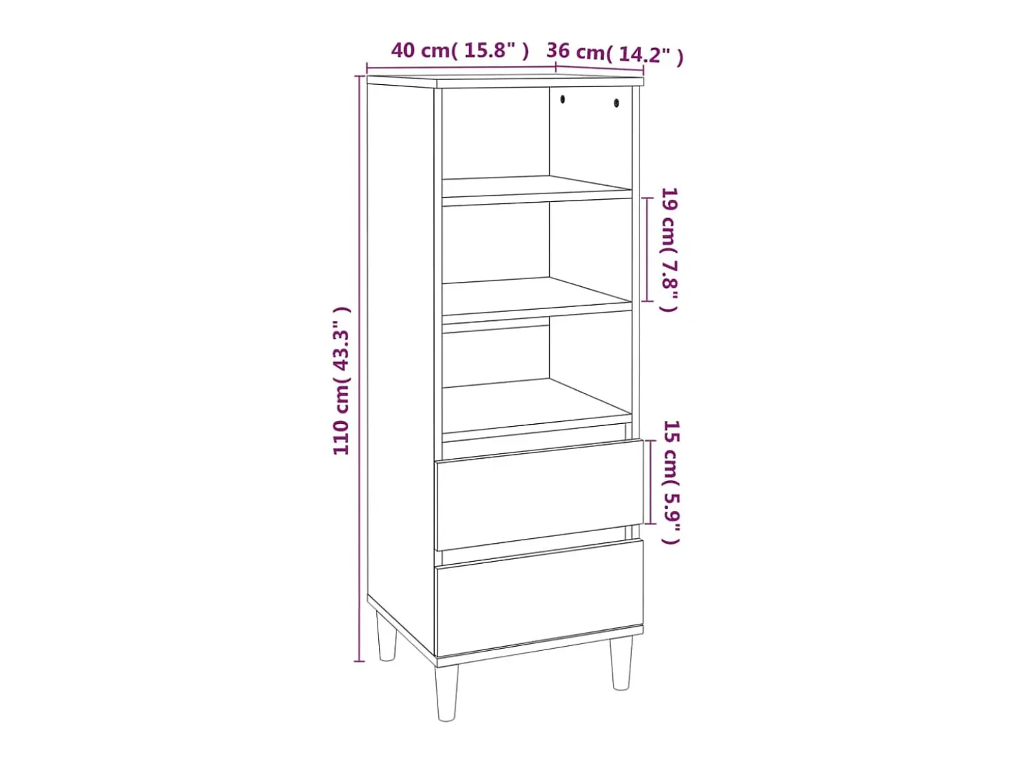 Aparador alto madera contrachapada blanco 40x36x110 cm