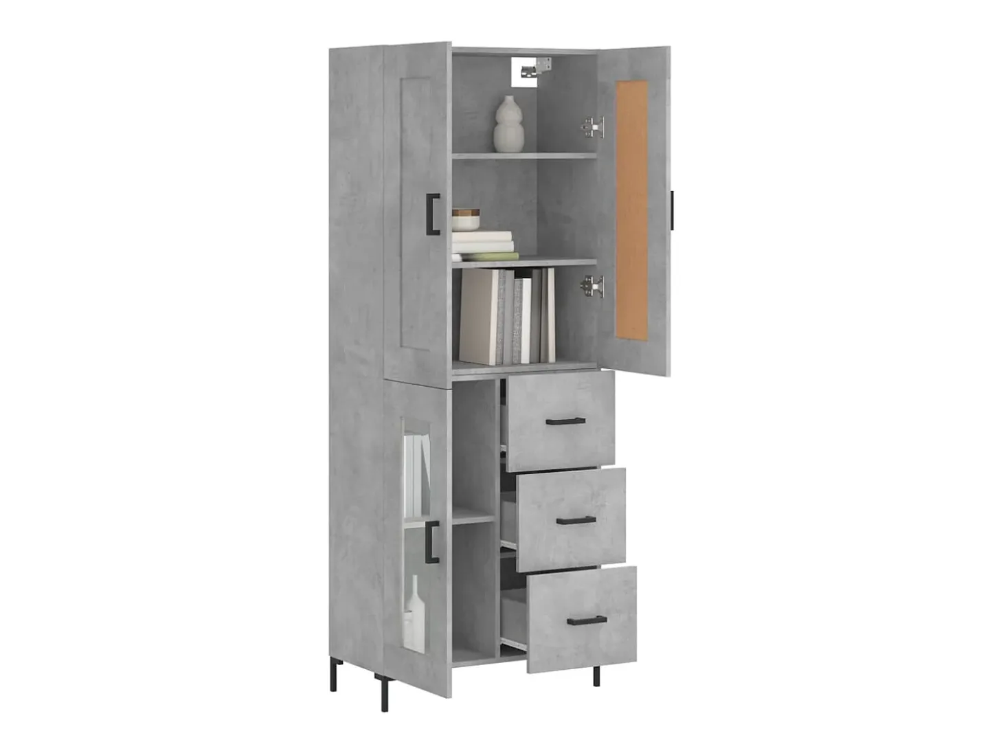 Aparador alto madera contrachapada gris hormigón 69,5x34x180 cm ES11871