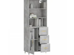 Aparador alto madera contrachapada gris hormigón 69,5x34x180 cm ES66952