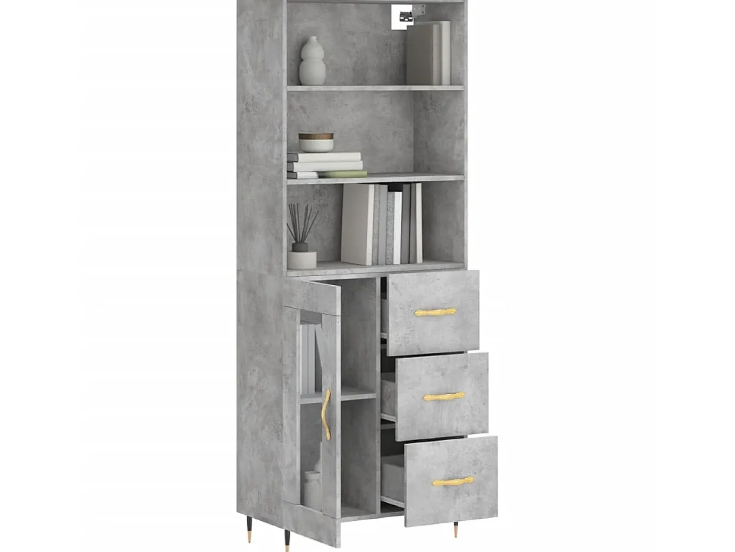 Aparador alto madera contrachapada gris hormigón 69,5x34x180 cm ES66952