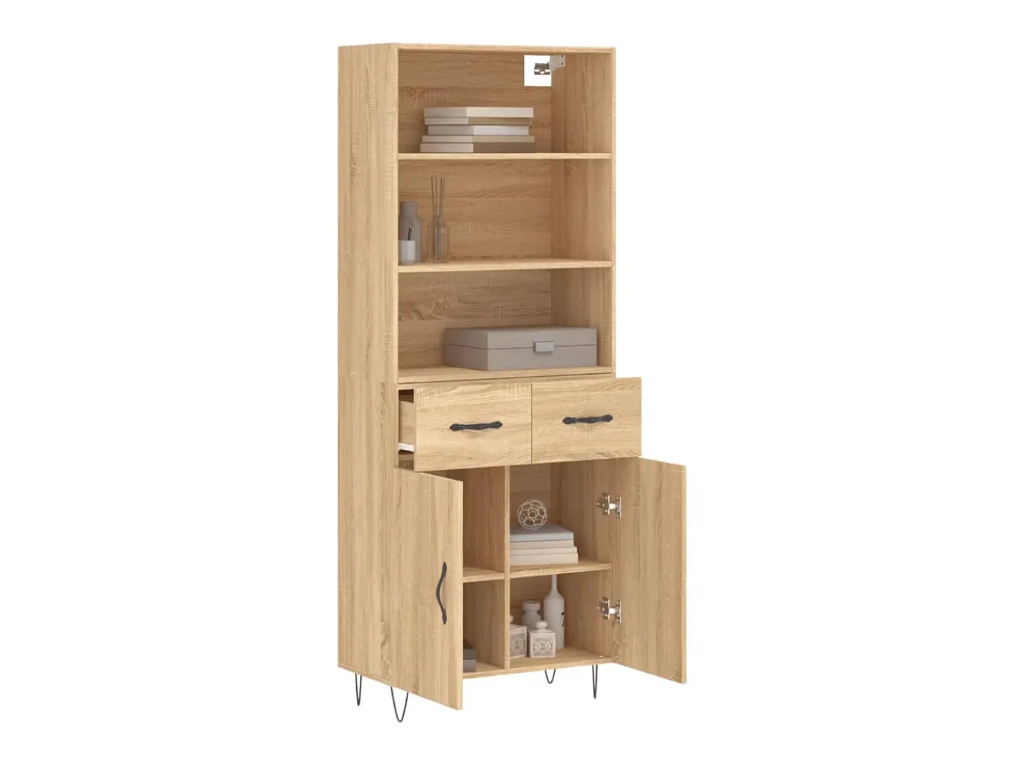 Aparador alto madera contrachapada color roble 69,5x34x180 cm ES93807
