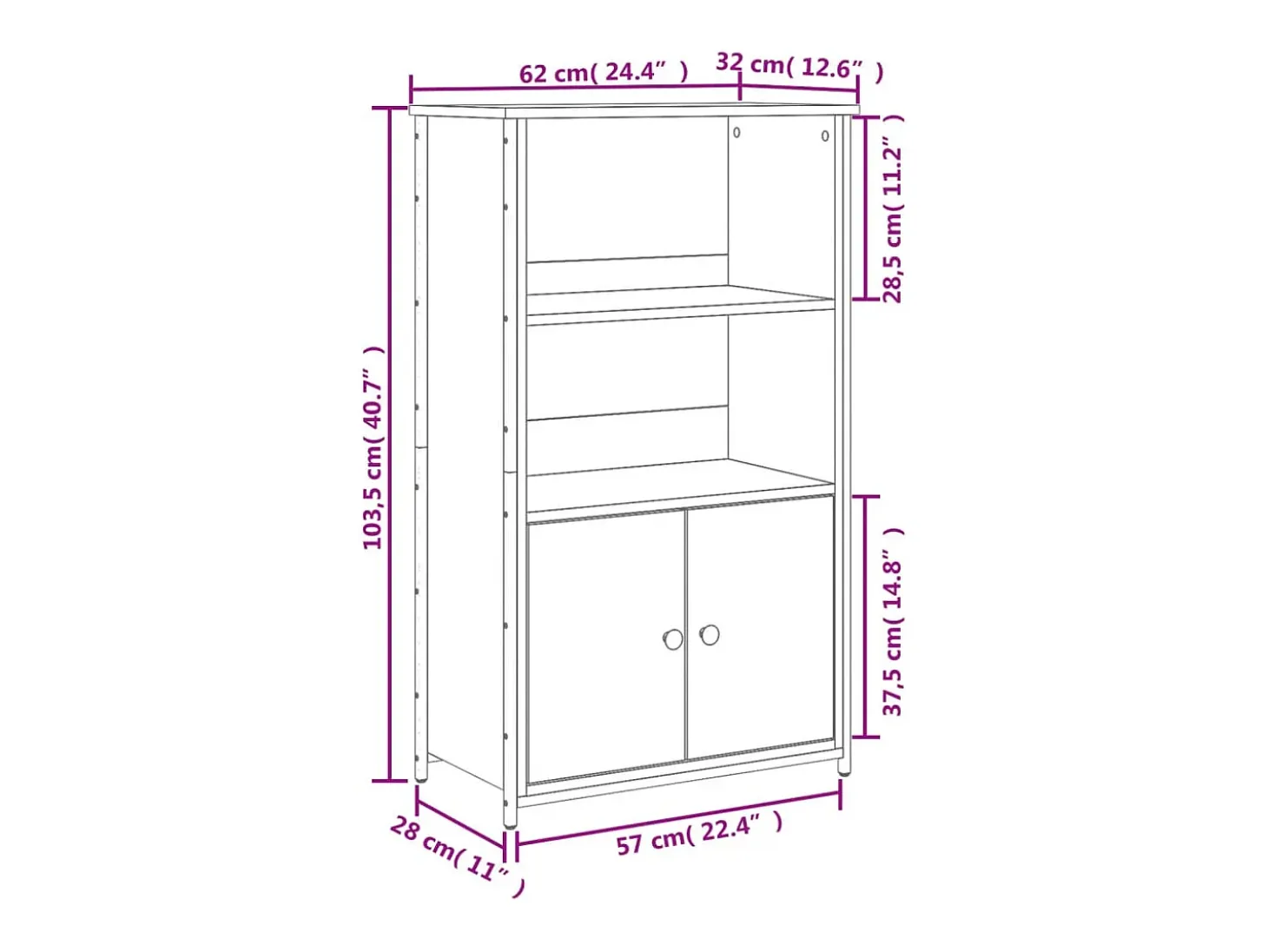 Aparador alto madera de ingeniería negro 62x32x103,5 cm