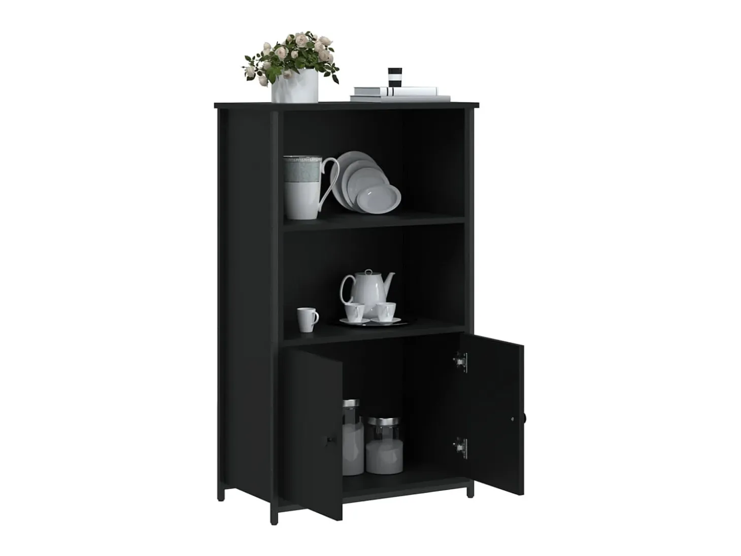 Aparador alto madera de ingeniería negro 62x32x103,5 cm