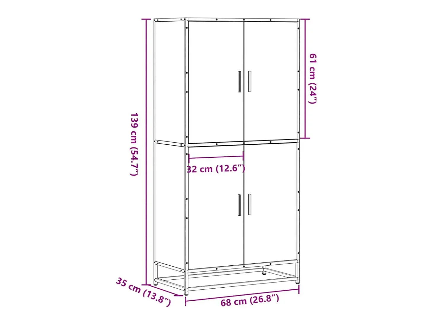 Aparador alto madera de ingeniería marrón roble 68x35x139 cm