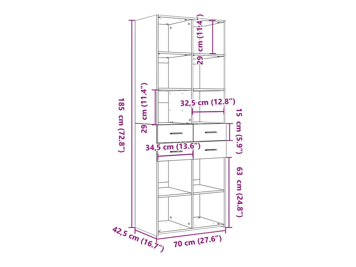 Aparador alto madera de ingeniería roble Sonoma 70x42,5x185 cm