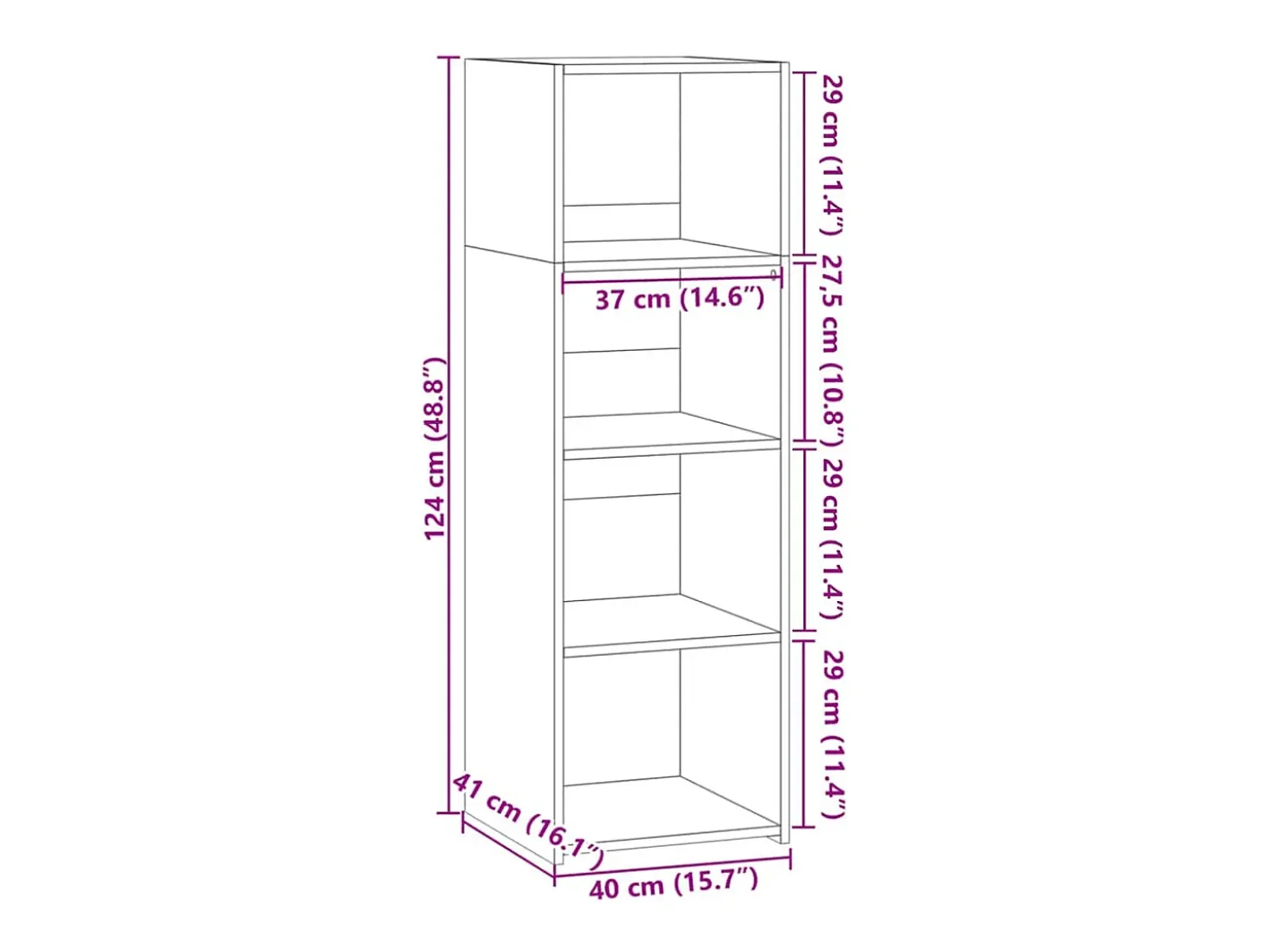 Aparador alto madera de ingeniería gris Sonoma 40x41x124 cm